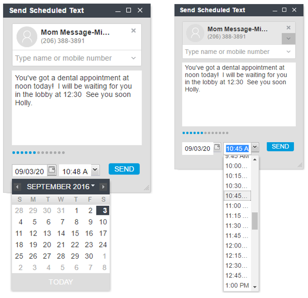 Scheduling a text message with a date and time